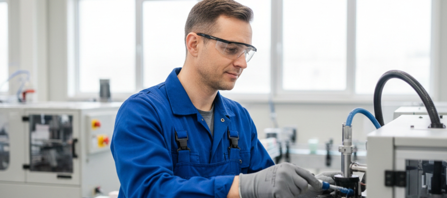 OPERAIO CHE ESEGUE LA MANUTENZIONE DEL SERBATOIO HOT MELT