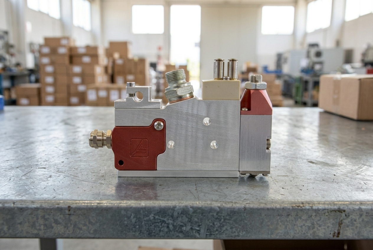 Pistola per applicatore ambientata su tavolo in acciaio